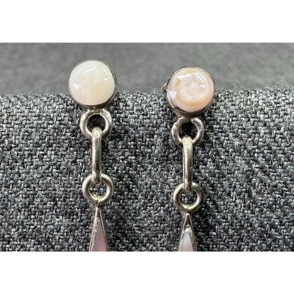 Vintage Pink Mother of Pearl Sterling Earrings - Picture 2 of 7